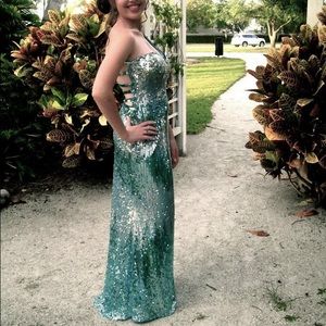 Full Sequin blue and sliver prom dress